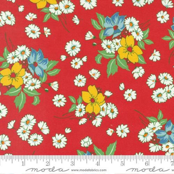 Sweet Melodies-1/2 Yard Increments, Cut Continuously (21810-12 Medium Floral Feedsack Red) by American Jane for Moda