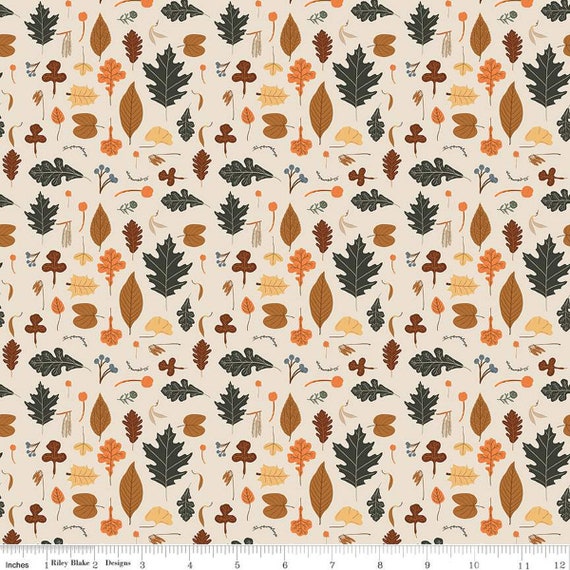 Pumpkin Spice - 1/2 Yard Increments, Cut Continuously (C14991 Leaves Ivory) by Simple Simon & Company for Riley Blake