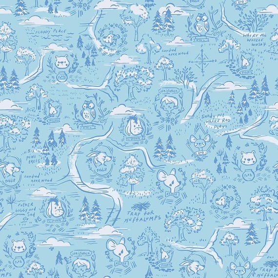 100 Aker Woods - 1/2 Yard Increments, Cut Continuously (C15171 Map Sky) by Jill Howarth for Riley Blake Designs
