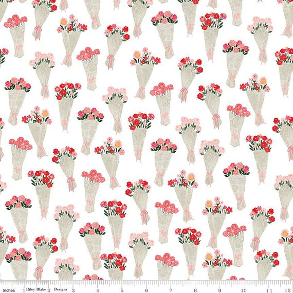 My Valentine- 1/2 Yard Increments, Cut Continuously (C14152 Bouquets White) by Echo Park Paper Co for Riley Blake Designs