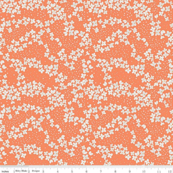 With A Flourish- 1/2 Yard Increments, Cut Continuously (C12732 Blossoms Salmon) by Simple Simon & Company For Riley Blake Designs
