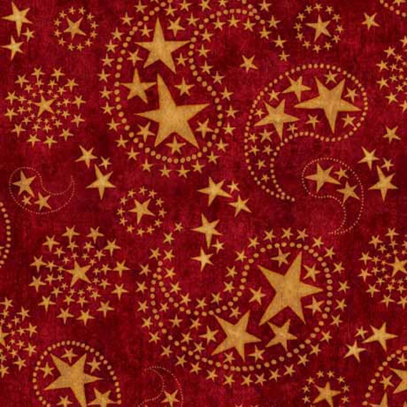 American Spirit - 1/2 Yard Increments, Cut Continuously (30131-R Star Paisley Toss Brick) by Morris Creative Group for QT Fabrics