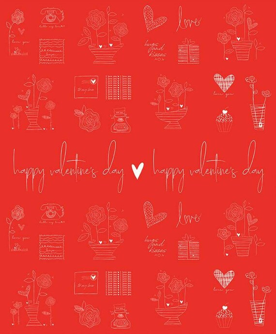 From the Heart - P10058 Red Panel - Sandy Gervais for Riley Blake Designs
