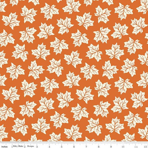 Shades of Autumn- 1/2 Yard Increments, Cut Continuously (C13472 Leaves Orange) by My Mind's Eye for Riley Blake Designs