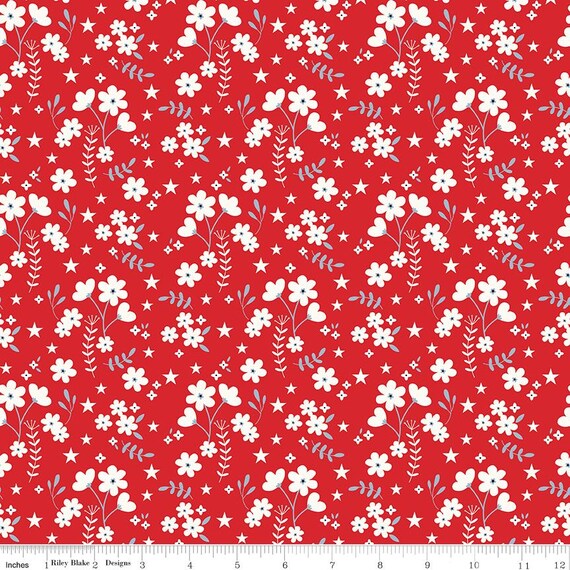 Freedom Garden - 1/2 Yard Increments, Cut Continuously (C15625 Ditsy Floral Red) by My Mind's Eye for Riley Blake Designs