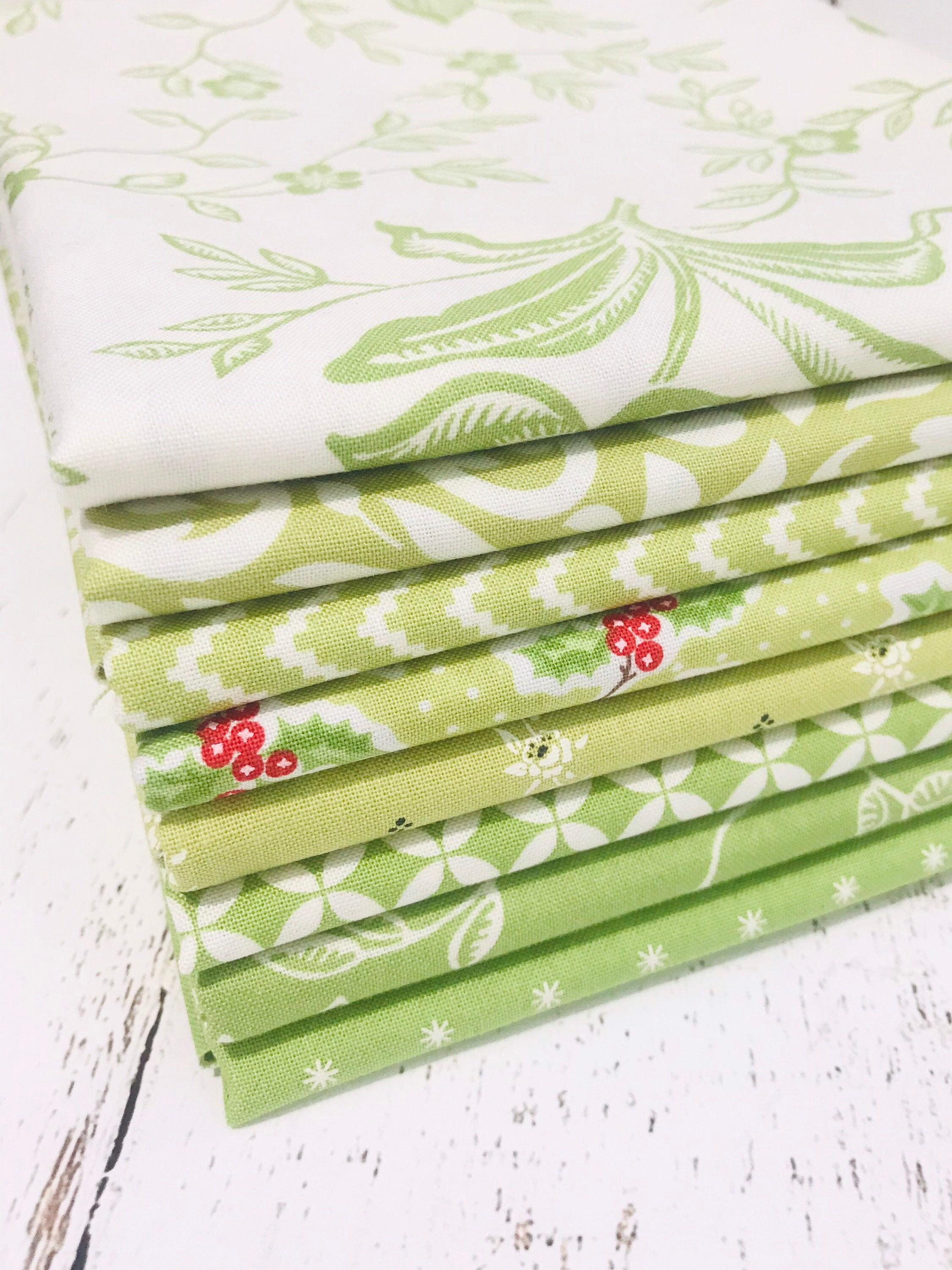 Christmas Figs ll 1/2 Yard Bundle (8 Green Fabrics) by Fig Tree & Co