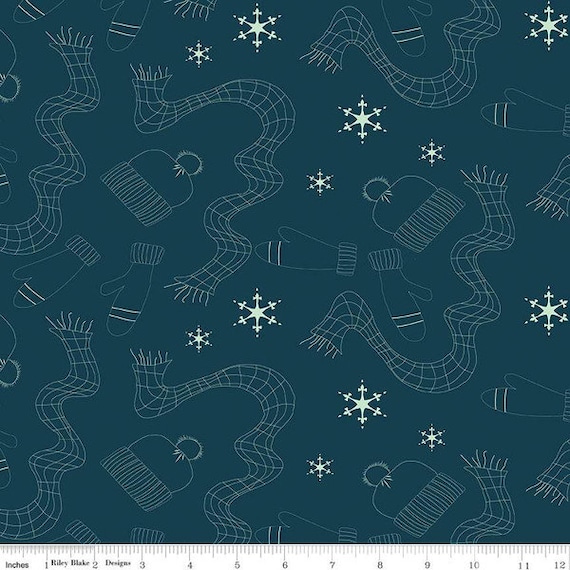 Wide Back Arrival of Winter- 1/2 Yard Increments, Cut Continuously (WB13528 Winter Gear Navy) by Sandy Gervais for Riley Blake Designs