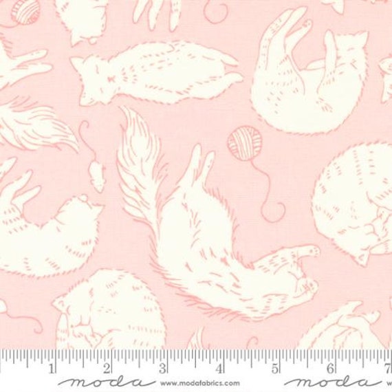 Here Kitty Kitty-1/2 Yard Increments, Cut Continuously (20832-17 Sleepy Time Light Pink) by Stacy Iest Hsu for Moda