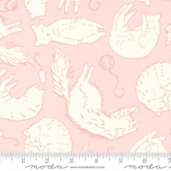 Here Kitty Kitty-1/2 Yard Increments, Cut Continuously (20832-17 Sleepy Time Light Pink) by Stacy Iest Hsu for Moda