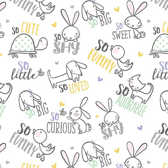 Doodle Baby Flannel-1/2 Yard Increments, Cut Continuously (13222F-09 Dream Big Toss White) by Jessica Flick for Benartex