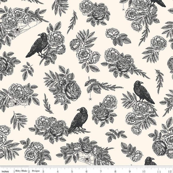 Sophisticated Halloween-1/2 Yard Increments, Cut Continuously (C14620 Main Cream) by My Minds Eye for Riley Blake Designs