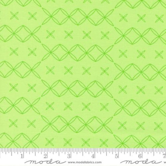 Rainbow Sherbet-1/2 Yard Increments, Cut Continuously (45025-27 Geometric X's Green Apple) by Sariditty for Moda