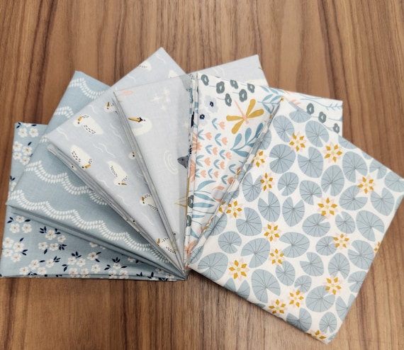 Little Swan - Half Yard Bundle (6 Cream/Sky Fabrics) by Little Forest Atelier for Riley Blake Designs