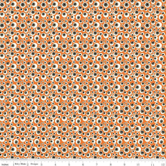 Beggar's Night - 1/2 Yard Increments, Cut Continuously (C14503 Eyeballs Orange) by Sandy Gervais for Riley Blake Designs