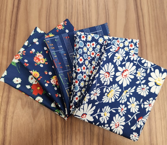 Sweet Melodies - Fat Quarter Bundle (5 Navy Fabrics) by American Jane for Moda