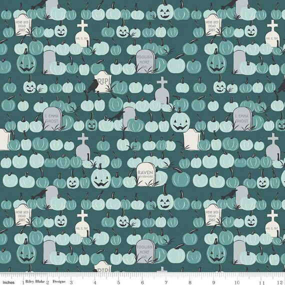 Spooky Hollow- 1/2 Yard Increments, Cut Continuously (C10575 Teal Pumpkin Field) by Riley Blake Designs