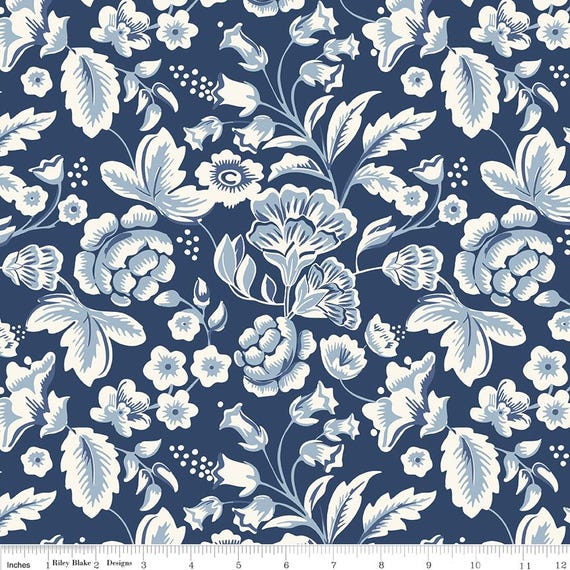 Freedom Garden - 1/2 Yard Increments, Cut Continuously (C15620 Main Blue) by My Mind's Eye for Riley Blake Designs