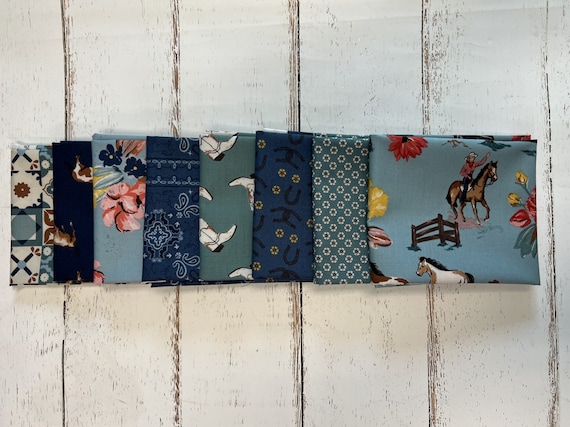 Wild Rose-Fat Quarter Bundle (8 Blue Fabrics) by Riley Blake Designs