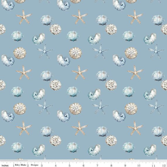 Blue Escape Coastal - 1/2 Yard Increments, Cut Continuously (C14513 Shell Toss Blue) by Lisa Audit for Riley Blake Designs