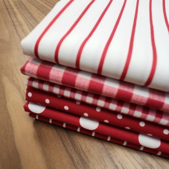 Dots and Stripes - Half Yard Bundle (6 Red/White Fabrics) by QT Fabrics