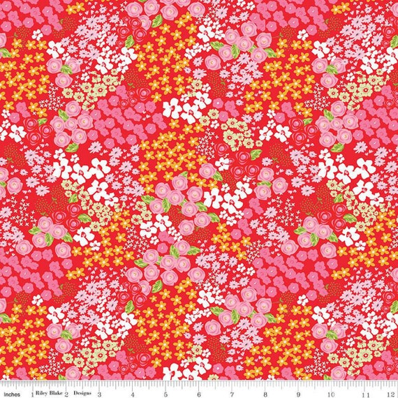 Picnic Florals-1/2 Yard Increments, Cut Continuously (C14611 Flower Garden Red) by My Mind's Eye for Riley Blake Designs