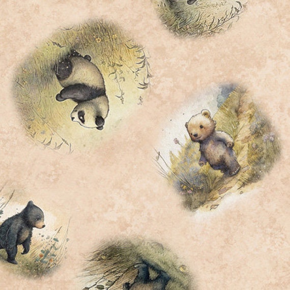 Bear Hugs - 1/2 Yard Increments, Cut Continuously (30063-C Bear Vignettes Peach) by Morris Creative Group for QT Fabrics