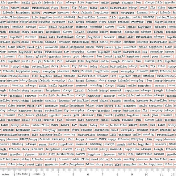 Vintage Charm - 1/2 Yard Increments, Cut Continuously (C15276 Words Blush) by Dani Mogstad for Riley Blake Designs