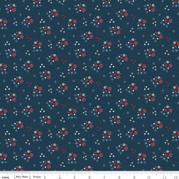 Red, White and True -1/2 Yard Increments, Cut Continuously (C13184 Ditsy Navy) by Dani Mogstad for Riley Blake Designs