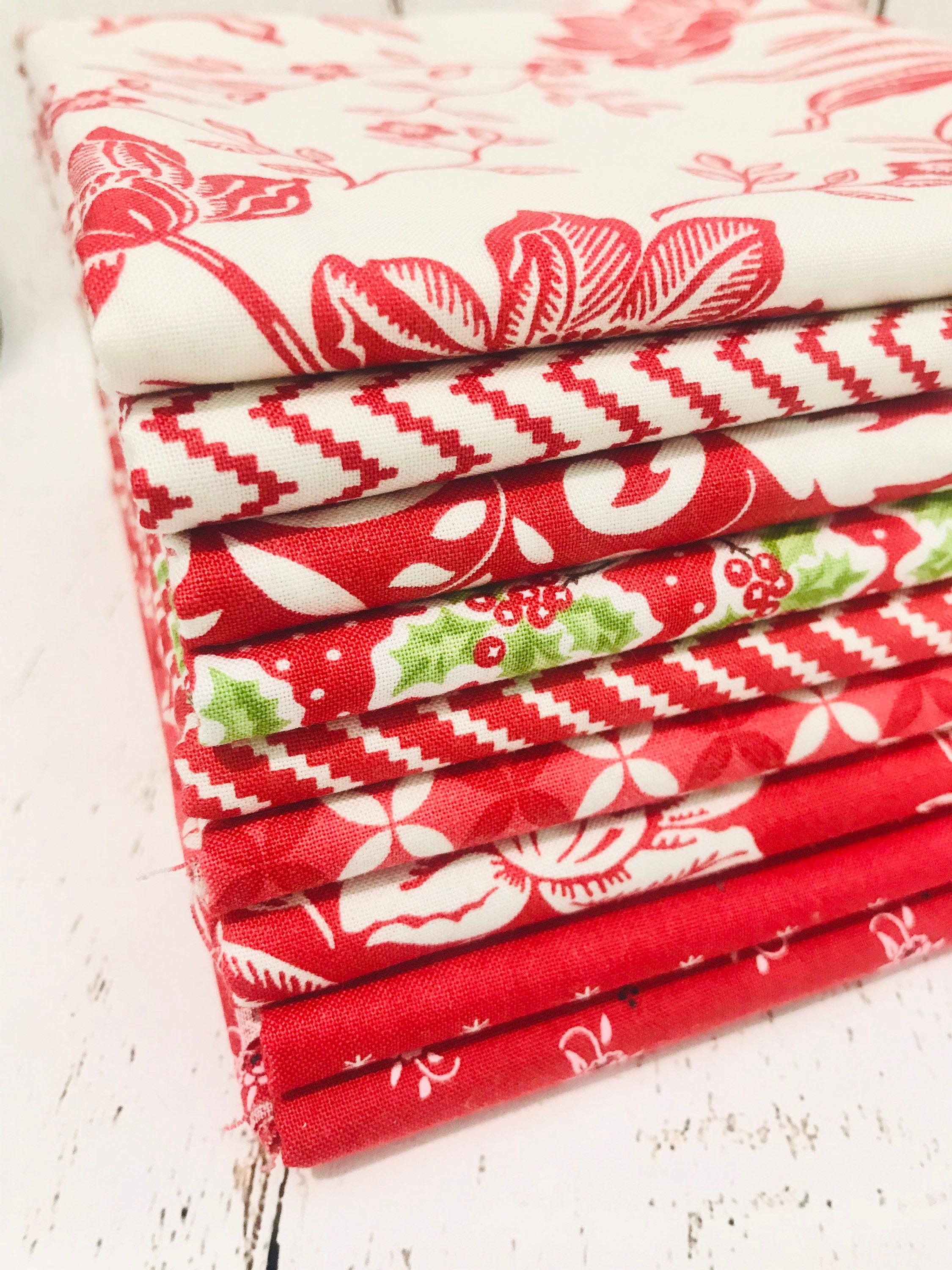 Christmas Figs ll 1/2 Yard Bundle (8 Green Fabrics) by Fig Tree & Co