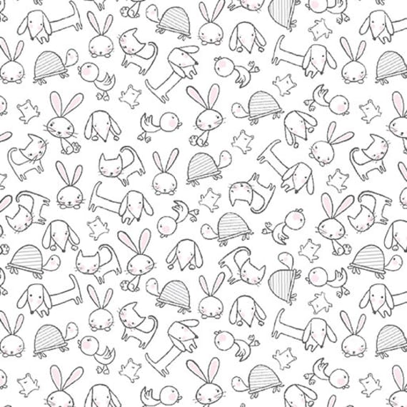 Doodle Baby Flannel-1/2 Yard Increments, Cut Continuously (13223F-09 Animal Toss White) by Jessica Flick for Benartex