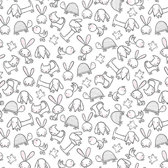 Doodle Baby Flannel-1/2 Yard Increments, Cut Continuously (13223F-09 Animal Toss White) by Jessica Flick for Benartex