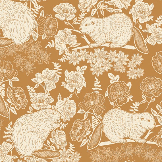 Wild Forgotten-End of Bolt 28.5" - WF 77606 Beaver and Bloom Bramble- by Bonnie Christine for Art Gallery Fabrics