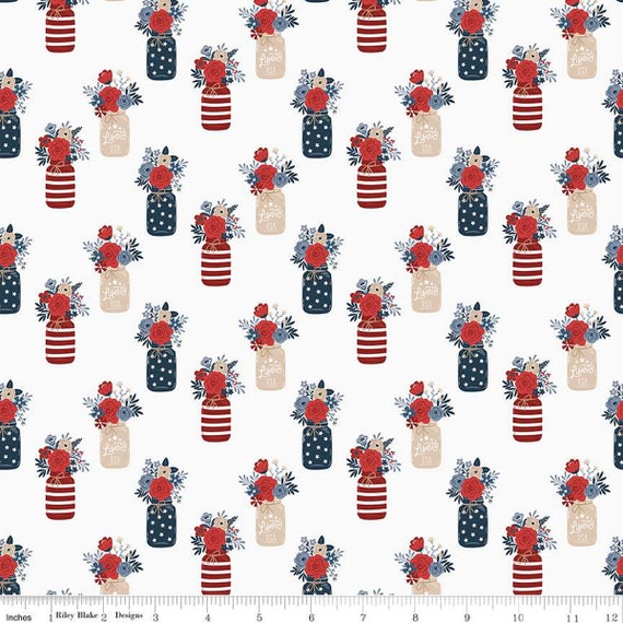 Red, White and True -1/2 Yard Increments, Cut Continuously (C13182 Vases Off White) by Dani Mogstad for Riley Blake Designs