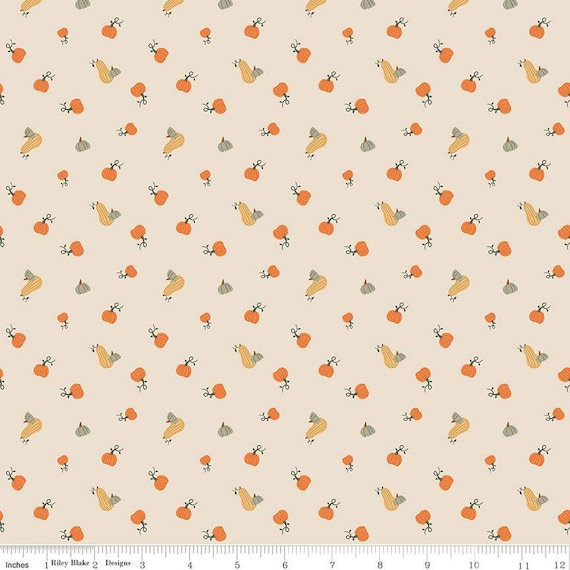 Pumpkin Spice - 1/2 Yard Increments, Cut Continuously (C14993 Pumpkins Ivory) by Simple Simon & Company for Riley Blake