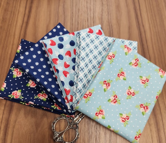 Berry Basket - Half Yard Bundle (5 Blue Raspberry/Blueberry Fabrics) by April Rosenthal for Moda