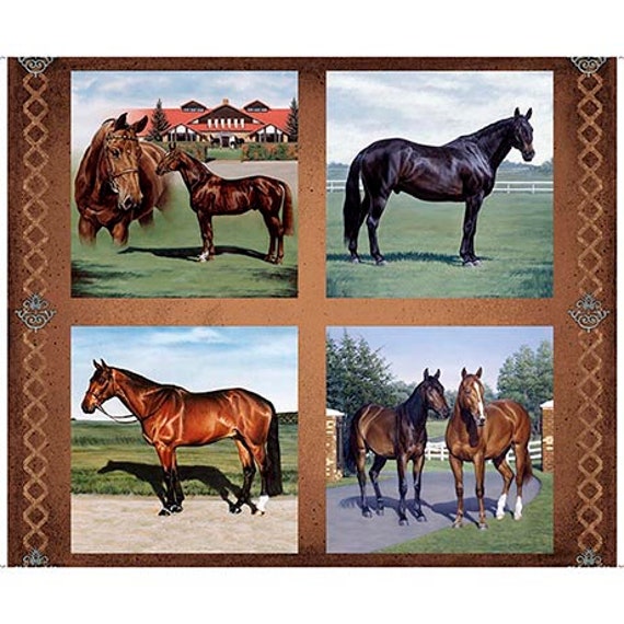 Horse Country Panel (30194-A Horse Picture Patches Brown) by Michelle Grant for QT Fabrics