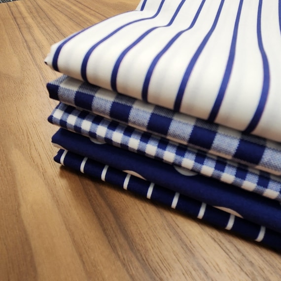 Dots and Stripes - Half Yard Bundle (5 Blue/White Fabrics) by QT Fabrics