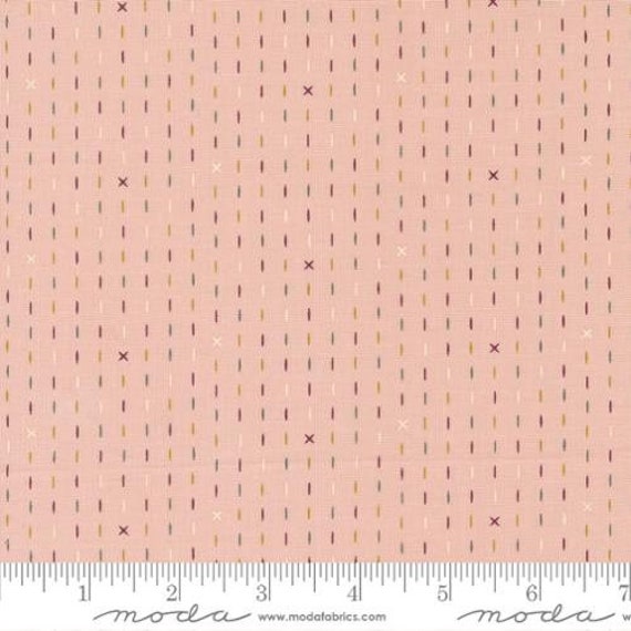 Evermore-1/2 Yard Increments, Cut Continuously (43156-12 Hand Stitched Stripes Strawberry Cream) by Sweetfire Road for Moda