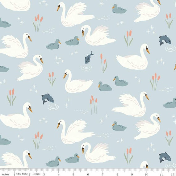 Little Swan-1/2 Yard Increments, Cut Continuously (C13740 Main Sky) by Little Forest Atelier for Riley Blake Designs