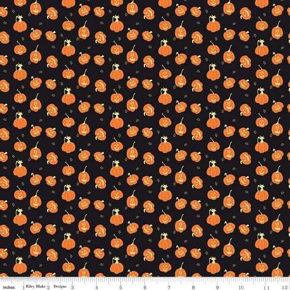 Beggar's Night - 1/2 Yard Increments, Cut Continuously (C14505 Pumpkins Black) by Sandy Gervais for Riley Blake Designs