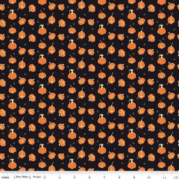 Beggar's Night - 1/2 Yard Increments, Cut Continuously (C14505 Pumpkins Black) by Sandy Gervais for Riley Blake Designs