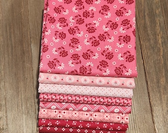 Berry & Sage - 1/2 Yard Bundle (8 Coral/Tea Rose/Frosting Fabrics) by Lori Holt for Riley Blake Designs