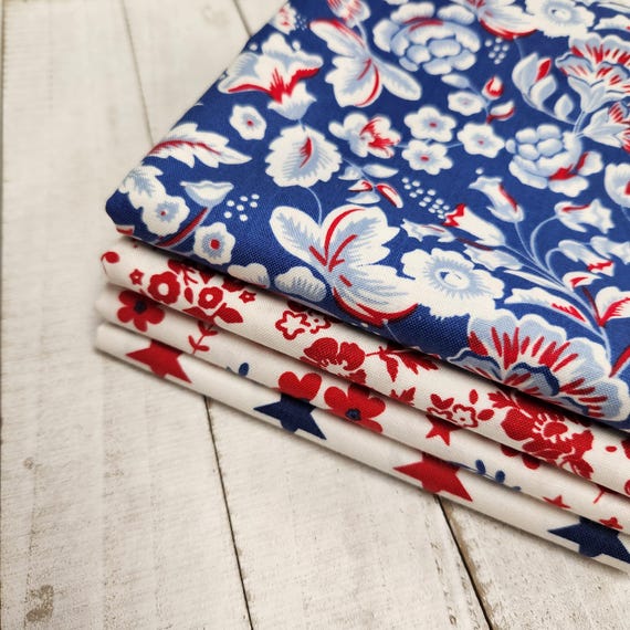 Freedom Garden - Half Yard Bundle (4 White/Cornflower/Multi Fabrics) by My Mind's Eye for Riley Blake Designs