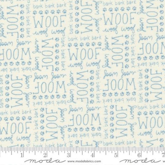 Dog Daze-1/2 Yard Increments, Cut Continuously (20843-11 Woof Text Cream) by Stacy Iest Hsu for Moda