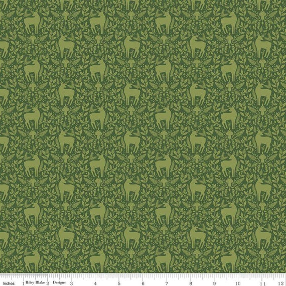 Yuletide- 1/2 Yard Increments, Cut Continuously (C13544 Forest Deer Green) by Katherine Lenius for Riley Blake Designs