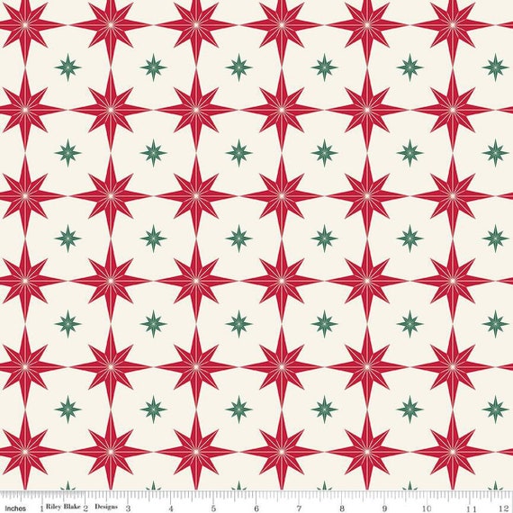 Merry Little Christmas-1/2 Yard Increments, Cut Continuously (C14843 Starbursts Cream) by My Mind's Eye for Riley Blake Designs