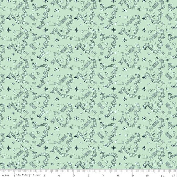 Arrival of Winter- 1/2 Yard Increments, Cut Continuously (C13523 Winter Gear Mint) by Sandy Gervais for Riley Blake Designs