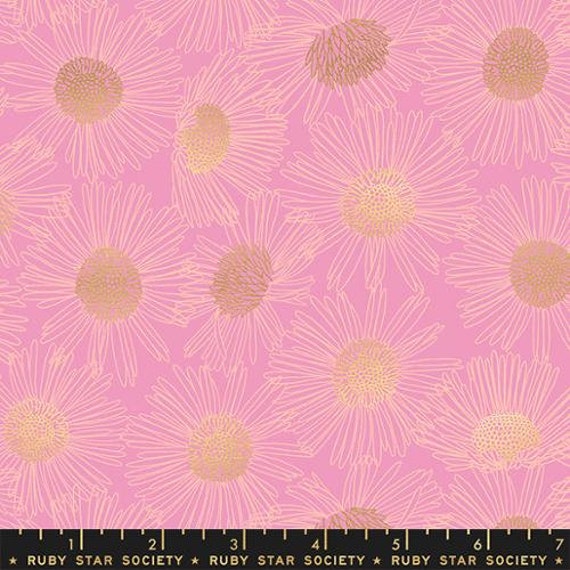 Reverie - 1/2 Yard Increments, Cut Continuously (RS0055 15M Daisy Sketch Metallic) by Melody Miller for Ruby Star Society