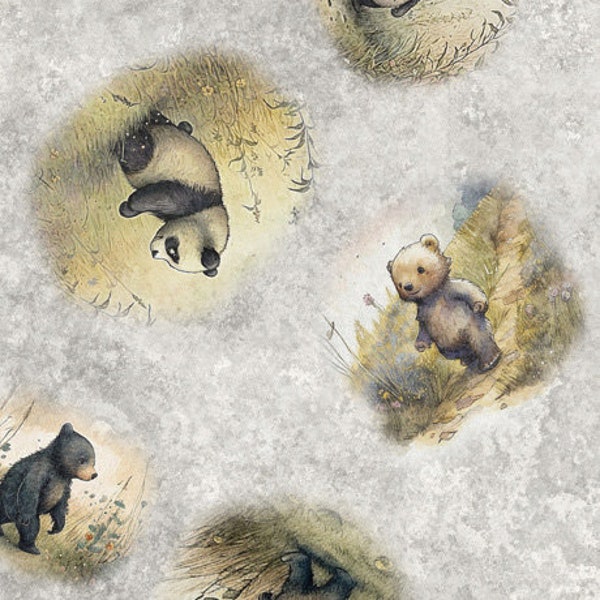 Bear Hugs - 1/2 Yard Increments, Cut Continuously (30063-K Bear Vignettes Gray) by Morris Creative Group for QT Fabrics