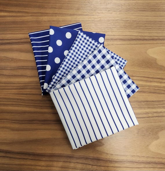 Dots and Stripes - Fat Quarter Bundle (5 Blue/White Fabrics) by QT Fabrics